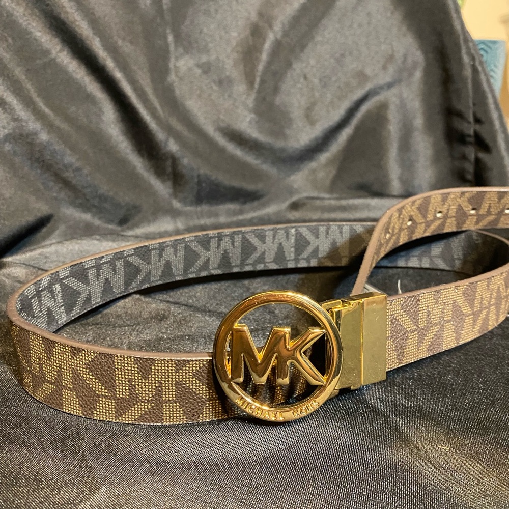 Michael Kors Brown Logo Belt with Gold Buckle